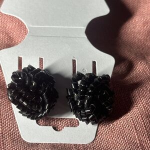 Vintage Black Bead  Clip On Earrings